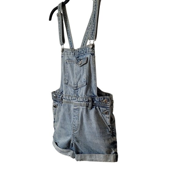 BSKGIRL BERSHKA Denim Short Bib Overalls Adjustable Straps Light Wash - Picture 5 of 8